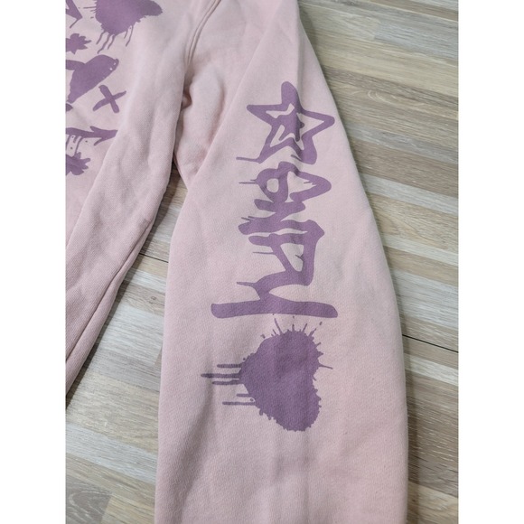 Juniors Snoopy Sweatshirt Live Fast Graphic Print Pink Pullover Top Medium - Picture 2 of 7